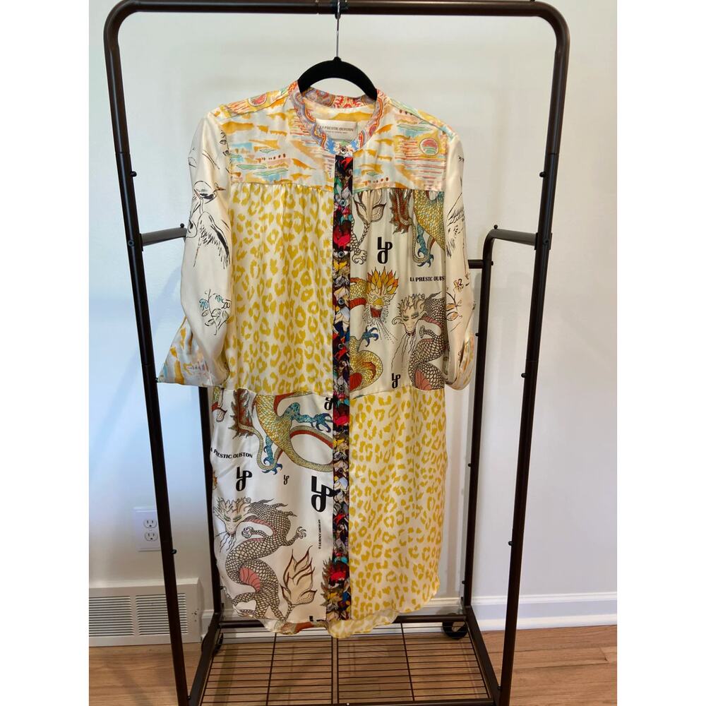 La Prestic Ouiston Open It Mao Collar Blouse Silk Dress size 1 US 6